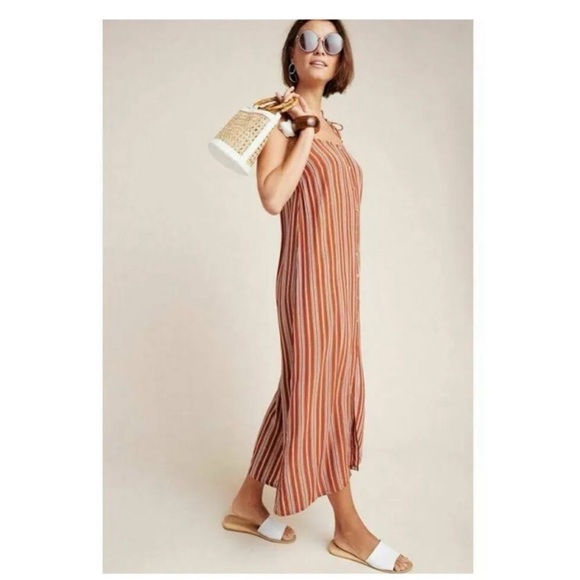 Anthropologie x Faithfull The Brand Brown Stripe Arietta Slip Maxi Dress - Picture 2 of 9